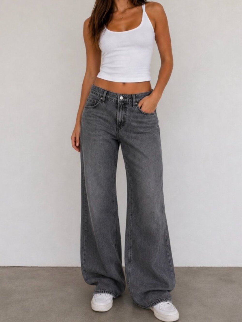 Hollister Low Rise Baggy Women's Washed Black Wide-Leg Jeans 25 Short